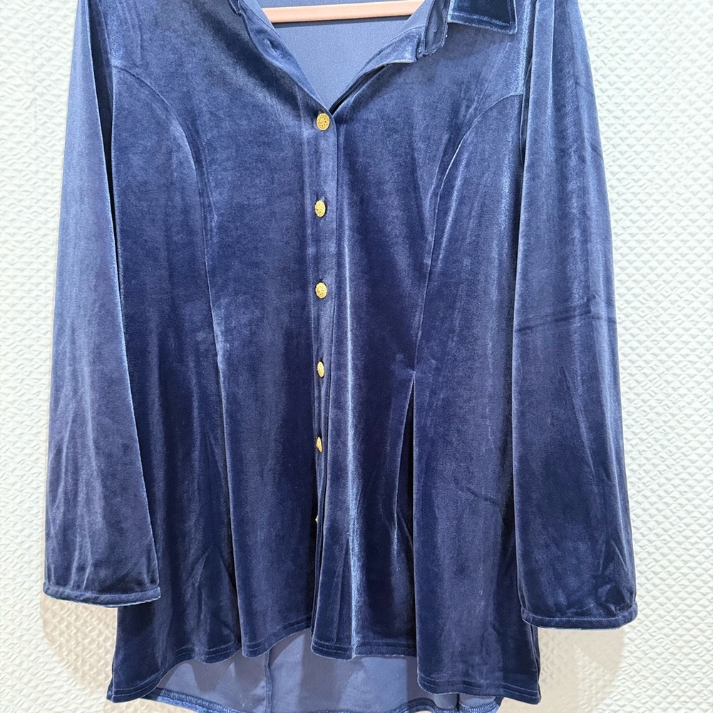 Soft Surroundings Blue Velvet Blouse Sz. Large